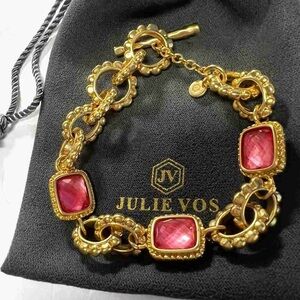 Julie Vos Gold Bracelet with Red Stones
